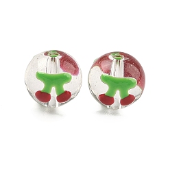 Лайм Прозрачные стеклянные эмалевые бусины, бусины ручной работы, круглая с вишней, желто-зеленые, 12.5 мм, отверстие : 1.8 мм