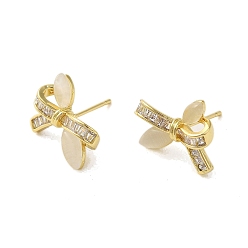 Bowknot Женские серьги из латуни с микропаве и цирконием, с кошачий глаз, золотые, 13x15.5 мм