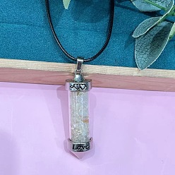 Желтый Кварц Кулон из цинкового сплава со стеклянной шестиугольной бутылкой, внутри которой находятся нагретые кусочки натурального желтого кварца, черный шнурок из искусственной кожи., платина, 19.69 дюйм (50 см)