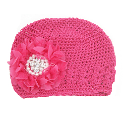 Фуксиновый Ручная работа вязания крючком детская шапочка, цветок, красно-фиолетовые, 180 мм