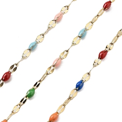 Разноцветный Ионное покрытие (ip) 304 цепи из нержавеющей стали, с эмалью, пайки, с катушкой, красочный, 11x2~2.5x2~2.5 мм, около 32.81 футов (10 м) / рулон