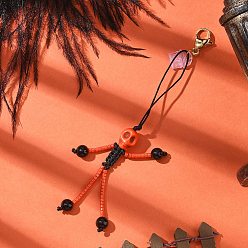 Оранжево-Красный Подвеска в виде скелета на тему Хэллоуина из стеклянных семян, натурального черного оникса и синтетической бирюзы, с карабинами и пылезащитными заглушками из ПВХ, оранжево-красный, 120~127 мм