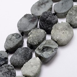 Gray Natural & Dyed Druzy Agate Beads Strands, Oval, Gray, 28~32x21~22x10~13mm, Hole: 2mm, about 12pcs/strand, 16.5 inch(42cm)