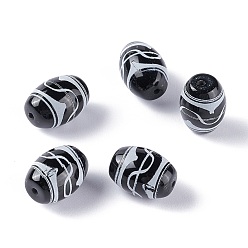 Узор Волны Тибетского стиля бусы дзи, природных бисера агат, окрашенная и подогревом, овальные, волновая картина, 13.5x10 мм, отверстие : 1.2 мм