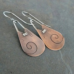 Красная Медь Серьги-подвески из сплава в форме капли с кошкой, Красная медь, 48 мм