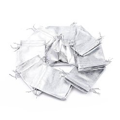 Silver Organza Bags, Rectangle, Silver, 12x9cm