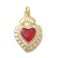 Настоящее золото 18K Латунные микро проложить кубического циркония подвески, святое сердце, с эмалью и кольцом для прыжков, без кадмия и без свинца, долговечный, стойки покрытие, реальный 18 k позолоченный, 26x17.5x4 мм, отверстие : 3.5 мм