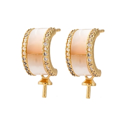 Настоящее золото 18K Фурнитура для серег-гвоздиков из латунных ракушек с микропаве из кубического циркония, за половину пробурено бисера, с уха орехов, без кадмия и без свинца, стойки покрытие, долговечный, реальный 18 k позолоченный, 19x7.5 мм, штифты : 0.9x11.5 мм