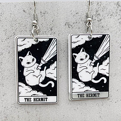 Черный Акриловые серьги-подвески с мультяшной тематикой, прямоугольник с рисунком в форме кошки, платина, чёрные, 62 мм