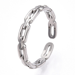 Stainless Steel Color Non-Tarnish 304 Stainless Steel Open Cuff Ring, Hollow Oval, Stainless Steel Color, Inner Diameter: 17mm