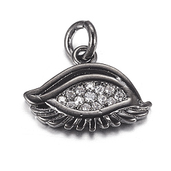 Черный Цвет Металла Латунные микро проложить кубического циркония прелести, глаз, металлический черный , 11x14.5x2 мм, отверстие : 3 мм