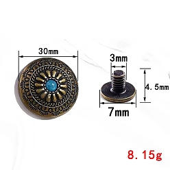 Античная Бронза Декоративные заклепки из сплава в тибетском стиле, с имитацией синтетической бирюзы и железным винтом, цветок, античная бронза, 30 мм