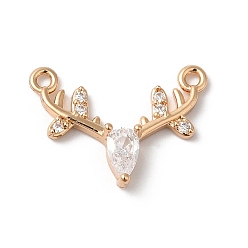 Золотой Латунные подвески, со стеклом, олень, прозрачные, золотые, 16x9x3 мм, отверстие : 1.2 мм