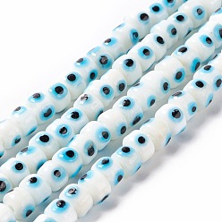 Белый Ручной сглаза бусины бисер нитей, колонка, белые, 7~8x5 мм, отверстие : 1.4 мм, около 40 шт / нитка, 8.27~8.66 дюйм (21~22 см)