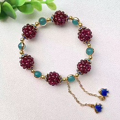 Гранат Круглые натуральные гранатовые бусины плетеные браслеты из бисера, браслеты из сплава с рыбками для женщин, внутренний диаметр: 2-1/2 дюйм (6.5 см)