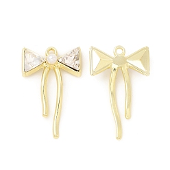 Light Gold Rack Plating Alloy Glass Pendants, with ABS Plastic Bead, Cadmium Free & Nickel Free & Lead Free, Bowknot Charms, Light Gold, 27.5x17x5.5mm, Hole: 1.5mm