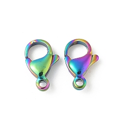 Rainbow Color 304 нержавеющая сталь застежка когтя омара, ионное покрытие (ip), Радуга цветов, 12x8x3.5 мм, отверстие : 1.2 мм