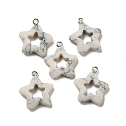 WhiteSmoke Synthetic Turquoise Pendants, Star Charms with Platinum Tone Iron Loops, WhiteSmoke, 21~21.5x18~19x4~4.5mm, Hole: 1.8~2mm.