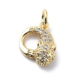 Real 18K Gold Plated Brass Micro Pave Cubic Zirconia Charms, with Jump Ring, Leopard/Cheetah Head Charms, Real 18K Gold Plated, 13x10.5x4mm, Hole: 3.2mm