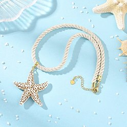 Floral Blanca Collares para mujer con colgante de estrella de mar de acrílico opaco pintado con efecto de rocío oceánico y cordón de nailon trenzado., dorado, blanco floral, 15.75 pulgada (40 cm)