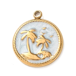 Золотой 304 подвески из нержавеющей стали, с эмалью, плоский круглый с подвесками в виде деревьев, золотые, 18.5x16x2 мм, отверстие : 1.6 мм