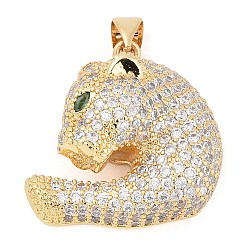 Настоящее золото 18K Латунные микро проложить кубического циркония подвески, без кадмия и без свинца, леопардовые прелести, реальный 18 k позолоченный, 23.5x24.5x10 мм, отверстие : 4x3 мм