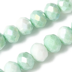 Средний Аквамарин Стеклянные бусины с гальваническим покрытием , рондель, граненые, средний аквамарин, 10x8 мм, отверстие : 1.4 мм, 15.75'' (40 см)