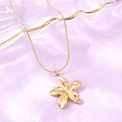 Oro 304 Collares con colgante de flor de acero inoxidable y cadena de serpiente redonda para mujer, dorado, 16.54 pulgada (42 cm)
