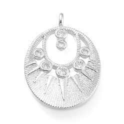 Платина Латунные микропаве прозрачные подвески с фианитом, долговечный, овальные, платина, 20x14.7x3.3 мм, отверстие : 1.4 мм