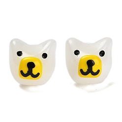 Белый Выпечка окрашенные стеклянные бусины, с эмалью, собака, белые, 14~14.5x14.5x14~14.5 мм, отверстие : 1.4 мм