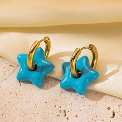 Темно-бирюзовый Серьги из 304 нержавеющей стали, звезда, золотые, темные бирюзовый, 20 мм