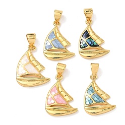 Настоящее золото 18K Латунь эмаль подвески, корабельные прелести, с естественной оболочке, долговечный, стойки покрытие, реальный 18 k позолоченный, 18x13.5x2.5 мм, отверстие : 4.5x3.5 мм