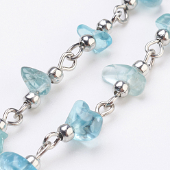 Apatite Handmade Apatite Chip Chains, Unwelded, with Iron Eye Pin and Brass Beads, 39.37 inch, 1m/strand