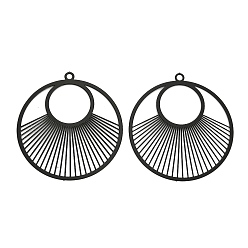 Черный 430 подвеска из нержавеющей стали, окрашенная распылением, гравированные металлические украшения, плоский круглый шарм, чёрные, 43x40x0.3 мм, отверстие : 2.5 мм