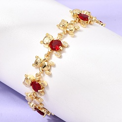 Красный Латунные браслеты-цепочки с микропаве из кубического циркония для женщин, медведь, со стеклом, стойки покрытие, долговечный, реальный 18 k позолоченный, без кадмия и без свинца, красные, 7.09 дюйм (18 см)