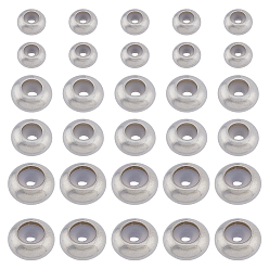 Нержавеющая Сталь Цвет 50шт 3 стиль 316l хирургические бусины из нержавеющей стали, с резиной внутри, ползунки, рондель, цвет нержавеющей стали, 7~10x3.5~5 мм, резиновое отверстие: 1~5 мм