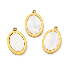Oval Ионное покрытие (ip) 304 подвески из натуральной ракушки из нержавеющей стали, реальный 18 k позолоченный, овальные, 17x11x2 мм, отверстие : 1.5 мм