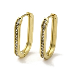 Real 14K Gold Plated 304 Stainless Steel Hoop Earrings with Rhinestone, Oval, Real 14K Gold Plated, 19x2mm