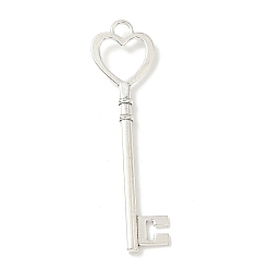 Античное Серебро Тибетский сплав стиля большие кулоны, ключ в форме сердца, без кадмия и без свинца, античное серебро, 76.5x20.5x4.5 мм, отверстие : 4.5 мм, 179 шт / 1000 г