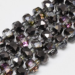 Black Electroplate Glass Beads Strands, Rainbow Plated, Faceted, Flat Round, Black, 7~8x5mm, Hole: 1mm, about 80pcs/strand, 21.26 inch