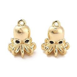 Настоящее золото 18K Латунные микро-паве черные кубические циркониевые подвески, без кадмия, без никеля и без свинца, осьминог, реальный 18 k позолоченный, 10.5x8x7.5 мм, отверстие : 0.9 мм