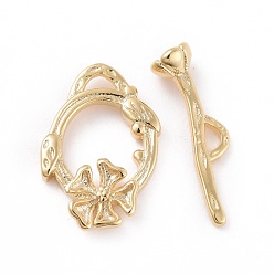 Настоящее золото 24K Застежки-кнопки из экологически чистой латуни, без кадмия и без свинца, долговечный, Кольцо с цветком, реальный 24 k позолоченный, звенеть:, 17x12x2.5 мм, бар: 5x18x4 mm, отверстие : 3x1 мм