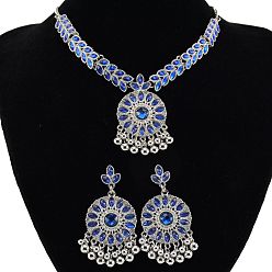 Синий Комплекты из серег-гвоздиков и ожерелий с подвесками в стиле ретро со стразами, цветок, синие, 530 мм