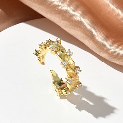 Золотой Открытые кольца манжеты из латуни с микропаве и кубическим цирконием, без кадмия и без свинца, стойки покрытие, долговечный, золотые, 7 мм, внутренний диаметр: 17 мм