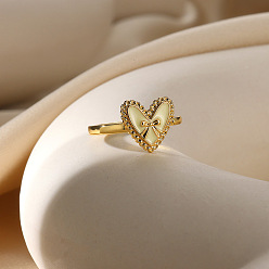 Сердце 304 эмалированные кольца из нержавеющей стали с регулируемыми размерами для женщин, сердце, 11.5x11.5 мм, размер США 5 3/4 (16.3 мм)