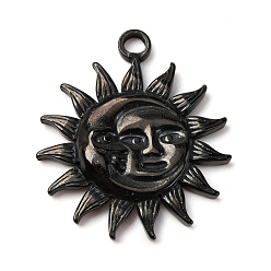 Черный Ионное покрытие (ip) 304 подвески из нержавеющей стали, солнце с человеческим лицом и луна, чёрные, 30x26x3 мм, отверстие : 3 мм