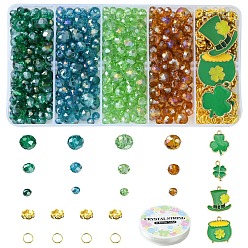Зеленый Наборы браслетов своими руками, включая цветные гальванические стеклянные бусины ab, сплав эмали прелести, зелёные, 6x5 мм, отверстие : 1 мм