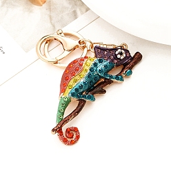 Индиго Брелки из цинкового сплава, красочный хамелеон, ящерица, индиговые, Кулон : 80x25 мм
