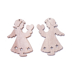 Antique White Undyed Wood Pendants, Angel, Antique White, 74x52x2mm, Hole: 1.6mm