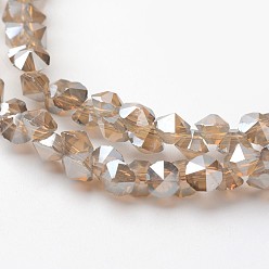Светло-коричневый Гальванические стеклянные бусины, имитация нефрита, гальваническое покрытие, граненые, алмаз, загар, 4x4 мм, отверстие : 1 мм, около 143 шт / нитка, 11.8 дюйм